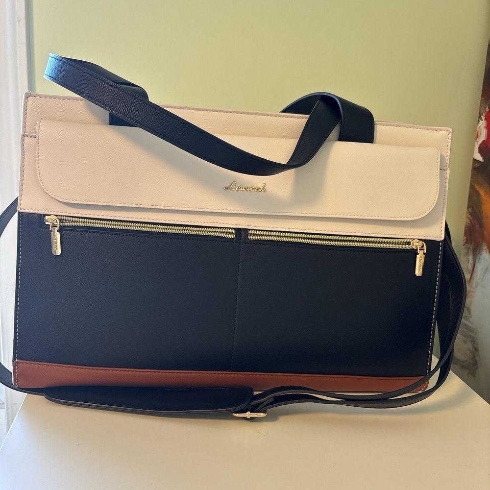 Elegant Lacoste Black, White, and Brown Women's Laptop Bag,Tote bag.
